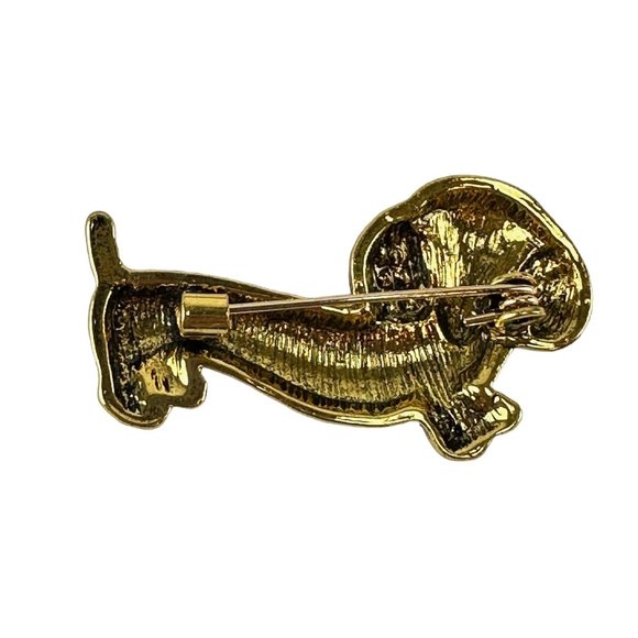 Brooch Dachshund Dog Gray Enamel & Crystals Gold Tone - Picture 2 of 2